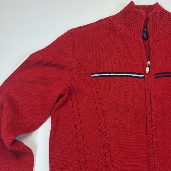 Tommy Hilfiger Full Zip Long Sleeve Sweater Jacket Cable Knit Red, Size Medium - Picture 3 of 15
